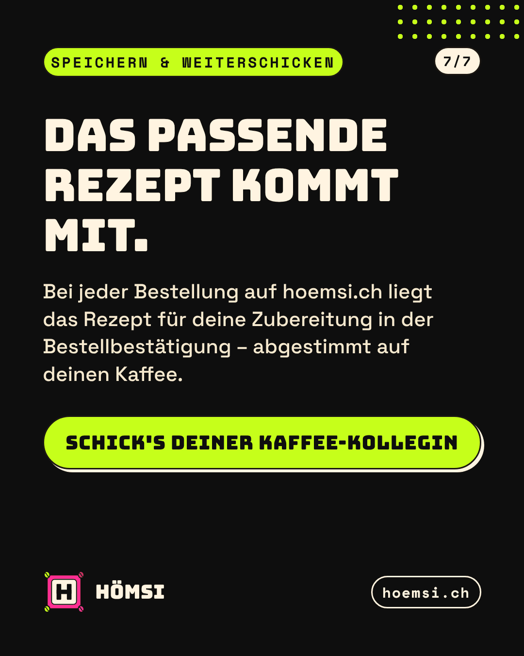Schwarze Abschlussfolie: Das passende Rezept kommt mit jeder Bestellung auf hoemsi.ch.